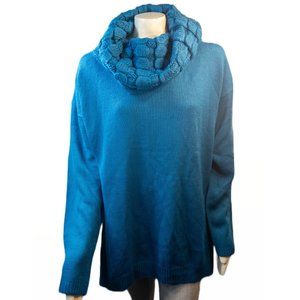 Twiggy London Womens Size 2X Knit Sweater Teal Cowl Neck Oversize Pullover Soft